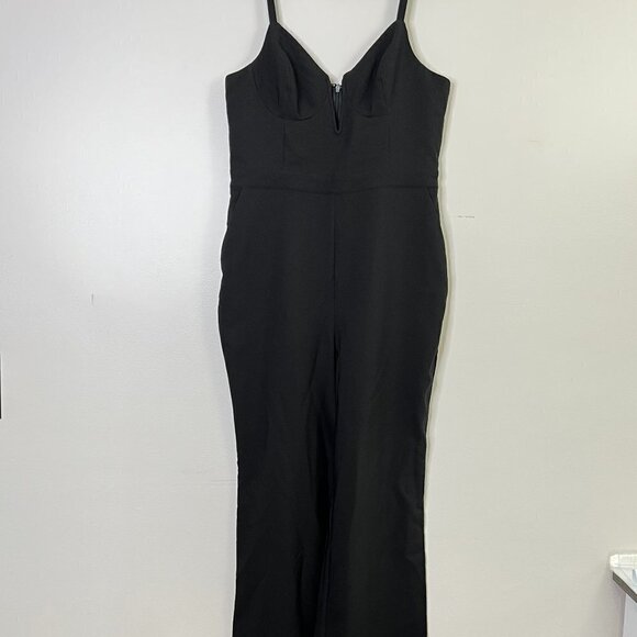 NWT Lovers and Friends Black Full Length Jumpsuit Adjustable Straps Wide Leg